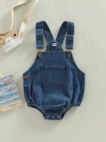 Baby Boy Girl Denim Romper With Pockets Suspender Sleeveless Jumpsuit Shorts Jean Overalls Cute Clothes, 0-24 Months - 藍色 - 查看 1