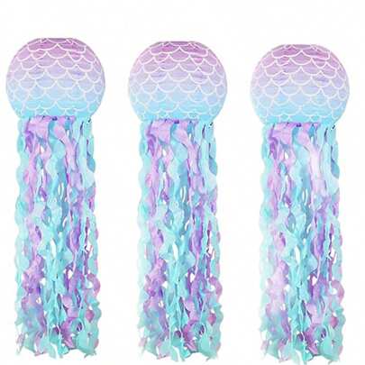 3PCS/SET Mermaid 8INCH Paper Lantern Mermaid Party Decorations Mermaid Scales Jellyfish Paper Lanterns With String And HooksHanging Jelly Fish Lantern For Mermaid Birthday Under The Sea Ocean Decorations