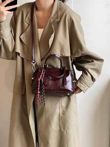 Fashion Classic Joker Solid Color Pu Waterproof Fabric, Letter Pattern Decoration Design, Retro Elegant Handbag, Square Bag, Can Be Slung, Suitable For Use In The New Year, Travel Shopping, Holiday Gifts - Burgundy - View 4