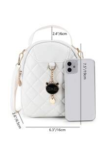 1pc Girls' Fashion Quilted Backpack, Cat Metal Pendant Crossbody Bag, Coin Purse, Shoulder Bag, Suitable For Daily Use, Parties, Gifts - Backpack - View 4