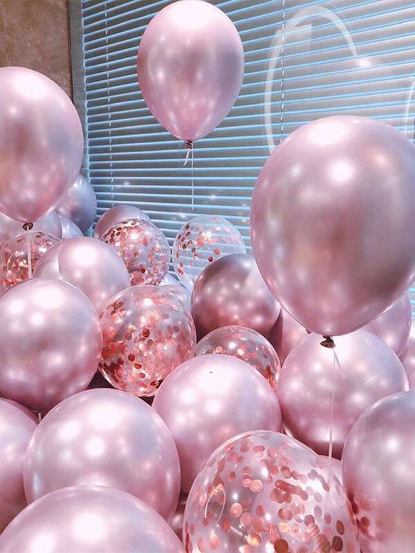 Roze metalen ballonnen en roze confetti detail ballonnen, geschikt voor Valentijnsdag aanzoek, huwelijksverjaardag, verjaardagsfeest, huwelijksdecoratie, kerstdecoratie