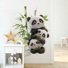 1pc Cute Panda Stacked Design Cartoon Wall Sticker, Self-Adhesive Decal For Bedroom, Living Room, Kids Room Decoration