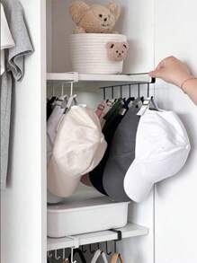 1PC/2pcs Wall Mounted Hat Rack, Iron Storage Hook With 6 Hooks, Portable Multifunctional Storage Hook, Door Mounted Hat Rack, Wardrobe Cabinet Organizer, Suitable For Various Types And Sizes Of Hats - Multicolor - View 3