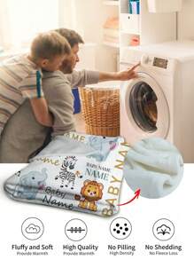 1pc Custom Name Blanket For Kids, Customized Cartoon Animal Pattern Blankets, Personalized Children'S Blanket, Personalized Flannel Throw Blankets, Personalized Gifts For Girl, - Style a - View 7