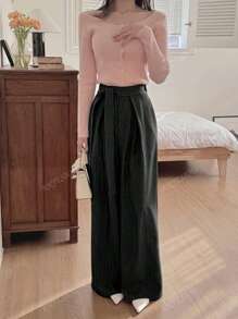 Korean Style Striped Belt With Waist Tie, Versatile Wide Leg Casual Suit Pants, Spring/Summer