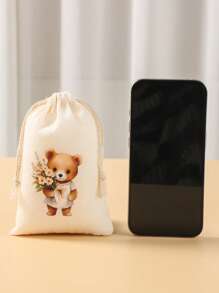 6 件装布朗熊礼品袋，可重复使用带抽绳礼品袋，布朗熊主题生日派对装饰用品，婚礼装饰婚礼礼物，聚会礼品包装用品包装袋，糖果袋，婴儿淋浴装饰，布朗熊装饰，生日礼物派对回礼 - 棕色小熊 - 查看 5