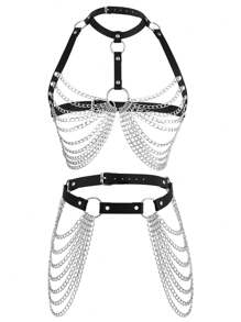 2pcs/1pc Women Full Body Leather Harness Belt,Waistband Clothing Decoration For Underwear Body Accessories,Suitable For Couple Valentine's Day Daily Wear - Black - View 10