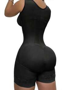 Women's Solid Color Zipper Corset Shapewear Romper, Tummy Control Shaper, Women's Shapewear For Daily Wear - Apricot - View 3