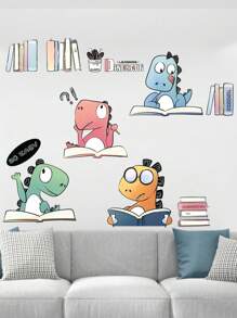 1pc Wall Sticker For Study Room, Bedroom, Early Learning Center - Dinosaur Reading Book Cartoon Decal, Suitable For Kindergarten Classroom Decor, Waterproof & Self-Adhesive Home Decor Wall Decor Bathroom Decor Bedroom Decor Room Decoration Stuff Living Room Decor House Decor Home Decor Living Room Wall Art Wall Paper Stickers Personalised Stickers