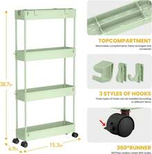 4-Tier Slim Rolling Storage Cart Storage Cart Organizer Rolling Utility Cart, Mobile Shelving Unit Slide Out Storage Shelves For Kitchen Living Room Bathroom Laundry Room & Dressers Outdoor Decor - Green - View 2