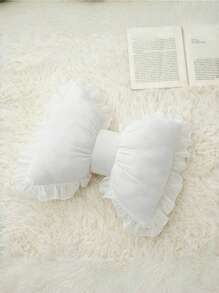 1pc Soft & Cute Bow Decorative Throw Pillow, Ruched Lace Bow Cushion For Sofa, Bed, Living Room & Bedroom, Ideal Mother's Day Gift For Mom, White