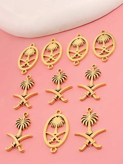 10 件套镀金椰子树饰品合金吊坠，DIY 珠宝金属配件 M409