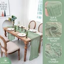 6 piezas de Caminos de mesa de gasa verde salvia, decoración de mesa romántica de estilo boho campestre - Adecuado para bodas, fiestas, cumpleaños, duchas nupciales, compromisos y decoración del hogar