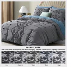 Oli Anderson Tufted Duvet Cover Queen Size, Soft And Lightweight Duvet Covers Set For All Seasons, 3 Pieces Boho Embroidery Shabby Chic Bedding Set (Beige, Queen, 90" X 90") - 灰色 - 查看 3