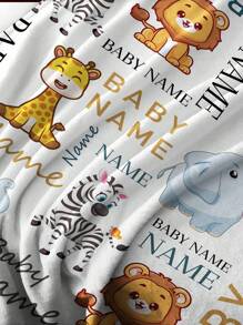 1pc Custom Name Blanket For Kids, Customized Cartoon Animal Pattern Blankets, Personalized Children'S Blanket, Personalized Flannel Throw Blankets, Personalized Gifts For Girl, - Style a - View 5