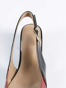 女士优雅尖头粗跟露背时尚凉鞋 - 黑/紅色 - 查看 4