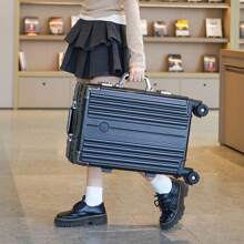 20/24 Inch Rivet Asymmetrical Frame Luggage With Trolley And Wheels, High-End Business Travel Suitcase With Hook, Large Capacity For Short/Long Trips, Suitable For Men And Women Graduation Bag For School School Accessories School Stuff - Black - View 5