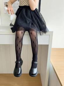 2 pièces Leggings à motif en forme de cœur, pantalon serré respirant et extensible pour bébé fille. Collants résille de couleur unie, convenant pour le port quotidien, à assortir avec des jupes et des chaussures, printemps/été
