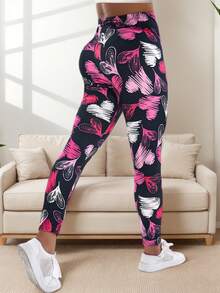Women's Spring/Summer Casual Leggings With Heart Pattern, Soft & Comfortable, Suitable For Fitness, Exercise, Outdoor Activities, Commute, And Yoga