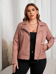 Giolshon Women's Plus Size Street - Style Faux Leather Moto Jacket - Short PU Coat With Lining & Pockets, Casual Edgy Urban Wear