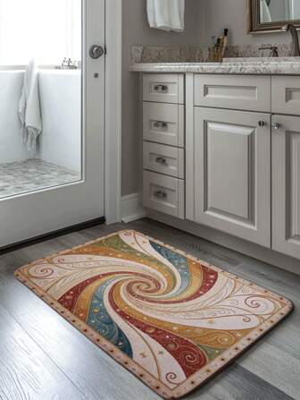 1 件复古欧洲花卉图案复杂星系镶嵌设计装饰垫，现代简约入口小地毯，涤纶纤维厨房垫，吸水、防滑且耐用，适用于浴室、客厅、卧室、厨房、淋浴区、家居装饰家居浴室装饰地毯户外地毯门垫夏季浴室配件