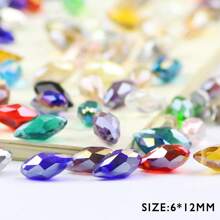 50 hạt 6*12mm hình giọt nước trong suốt nhiều màu sắc, lỗ ngang, dùng làm đồ trang sức, hạt pha lê thủy tinh dùng làm hoa tai, vòng tay, vòng cổ tự làm - Lỗ bên giọt nước - Xem 5
