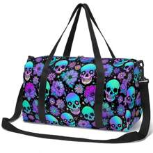 Elegant Travel Bag/Duffel Bag/Yoga Bag/Gym Bag, Skull Flower/Colorful Skull Design, Suitable For Travel, Daily Carry, Fitness, Snow, Camping, Outdoor Activities Holiday Essentials Holiday Travel Essentials Travel Accessories Bag For School School Accessories School Stuff