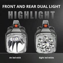Rechargeable Portable Hand Lamp 8/4 LED Powerful Flashlight Outdoor Camping Solar Charging Light USB Torch With COB Work Lantern - Black - View 12
