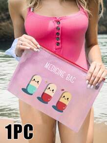 A4尺寸透明防水尼龙网眼药丸主题沙滩包，轻便，可爱药丸图案设计，耐用，是送给医务人员的理想礼物