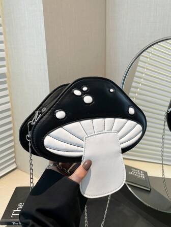 Fashionable Unique Design Women's Crossbody Bag, Cute Cartoon Mushroom Shape Shoulder Bag With Chain
