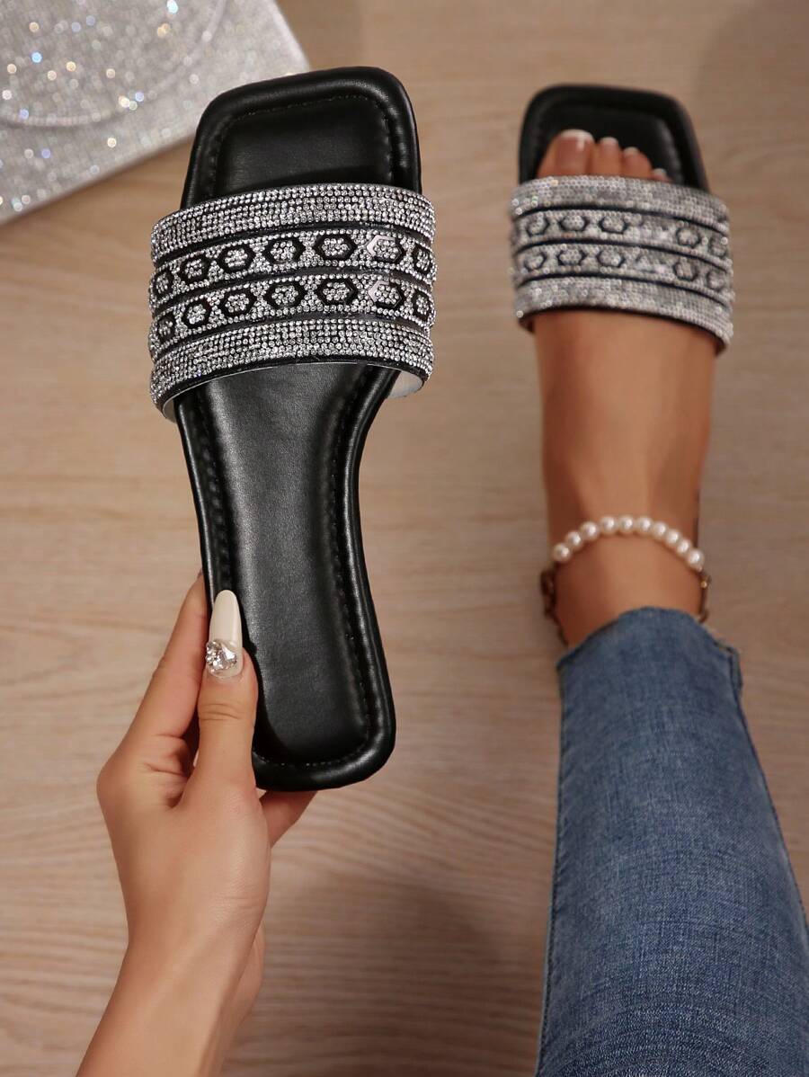 大码（美国 10-11）女士法式铆钉珍珠平底凉鞋，露趾舒适轻便奢华沙滩拖鞋，适合春、夏、秋季