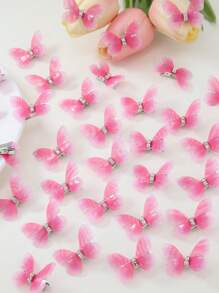 10 件/套幼儿女孩粉色渐变双层水晶透明薄纱蝴蝶小发夹，可爱公主发饰 - 彩色 - 查看 3