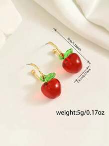1 Pair Red Apple Design Charming Versatile Earrings, Suitable For Daily Wear For Women