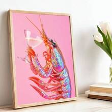 1 bộ/bộ Poster và tranh in hình Cocktail tôm càng xanh sáng tạo hiện đại, Tranh canvas nghệ thuật thẩm mỹ tôm càng xanh vui nhộn, Tranh treo tường, Căn hộ, Phòng ngủ, Phòng khách, Trang trí nhà hiện đại, Quà tặng hoàn hảo, Không bao gồm khung - Hồng - Xem 2