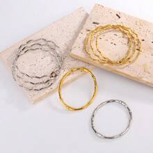 1pc Titanium Steel Non-Fading Gold Color Bamboo Knuckle Bangle Bracelet, Minimalist Fashion Cuff Bracelet