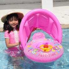 Baby Swimming Pool Floats, Baby Pool Float With Canopy, Inflatable Pool Swim Ring With Seat And Steering Wheel For Babies Toddlers Infant Training Summer - Multicolor - View 2