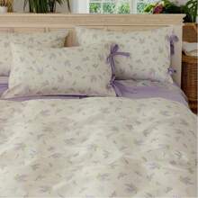 Vclife Vintage Floral Comforter Set Four Sizes, All Seasons Muslin Cotton Bedding Set, 3 Pieces Farmhouse Shabby Chic Jacquard Floral Comforter Set Perfect For Women And Men - 化纖印花被-芬芳紫 - 查看 3
