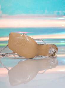 Women's Fashion Gold Metal Embossed Rhinestone Decor Sexy Ankle Strap High Heel Sandals, Suitable For Summer Nightclub Party,Stiletto Heels - Silver - View 7