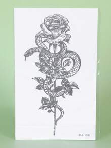 1Pc Rose Snake Temporary Tattoos Semi Permanent Tattoo Waterproof Sweatproof Last For 1-2 Weeks Realistic Herbal Juice Anti-Friction Non-Reflective Faux Black Fake Tattoos For Woman And Men Tattoo Stickers For Arm, Chest, Leg, Abdomen, Waist, Finger, Neck Modernist Body Art