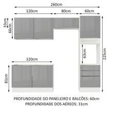 Cocina Integral Completa Modular Madesa Lux 260cm 05 Color Blanco/gris - Blanco y Gris - Ver 3