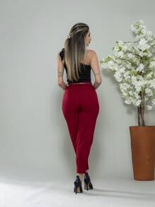 Carrot Pants With Zipper On The Leg, Tailored C3095 - Burgundy - View 4