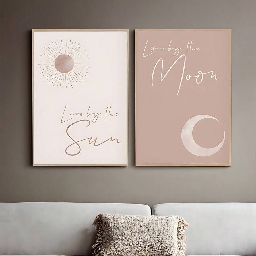 2 carteles de lienzo, Vive al sol, ama a la luna, estilo simple, decoración del hogar, decoración de pared, decoración de habitación, sala de estar, dormitorio, decoración, restaurante, regalo, sin marco, decoración del hogar, decoración de habitación moderna y estética, carteles para la habitación, arte de pared de lienzo, artículos de decoración de habitación