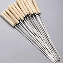 25pcs Wooden Handle Anti-Scalding Barbecue Skewers Can Be Reused 304 Stainless Steel Metal Barbecue Skewers Wide Skewers