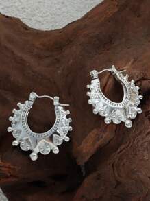 2pcs Set MiDuoDuo French Aesthetic Heavy Metal Gear Titanium Steel Earrings, Upscale Accessories For Women - Silver - View 6