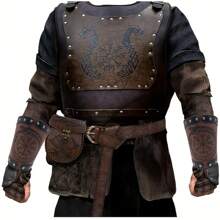 4 pièces/set Costume de guerrier viking en PU décontracté, comprend la tenue viking, le sac de taille, style renaissance, synthétique