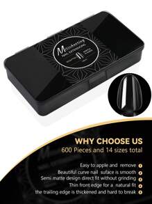 250/500/600pcs Soft Gel Tip Box Natural Or Sculpted Ballet/Coffin/Almond/Square Fake Nails Front Ultra-Thin End Thickened Hard Full Cover Nail Tips Premium Quality Press On Nails Nail Supplies