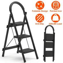 Portable 3 Step Ladder Folding Step Stool With Handgrip Wide Pedal Heavy Duty - 1 - 查看 1