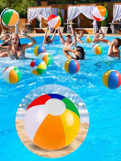 2pcs/1pc Rainbow Beach Ball (Approx. 30cm), Summer Water Game, Birthday Party Supplies/Inflatable Beach Ball, Hawaiian Tropical Theme Party Decoration Gifts, Classic Rainbow Color