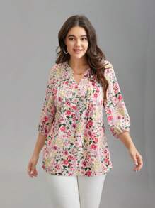 Ditsy Floral Chiffon Blouse, Loose Fit Women Top
