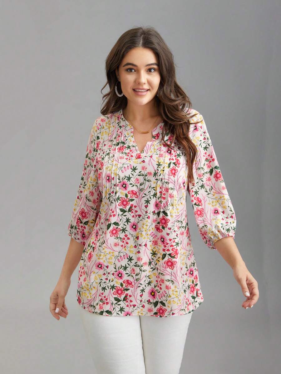 Ditsy Floral Chiffon Blouse, Loose Fit Women Top